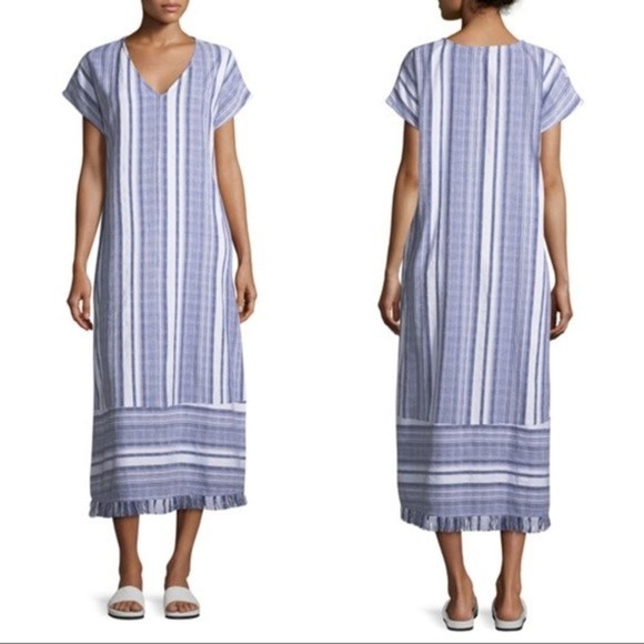 Tommy Bahama Dresses & Skirts - Tommy Bahama V-neck Dolman-sleeve Striped Cotton Tea-length Coverup Dress